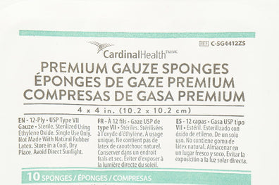 CardinalHealth C-SG4412ZS Premium Gauze Sponges 4 x4 in.- Pack of 10